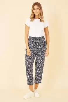 Navy Animal Print Cropped Trouser