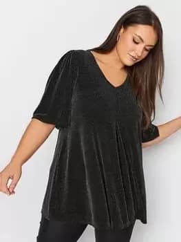 Yours Yours Pleat Swing Angel Sleeve Top - Par, Black, Size 14, Women