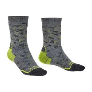 Bridgedale HIKE Midweight Merino Performance Pattern Mens - Large Grey / Lime