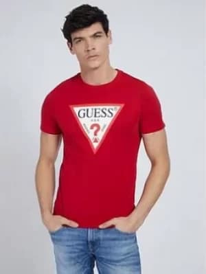 Guess Jeans Original Logo T Shirt, Red Size M Men