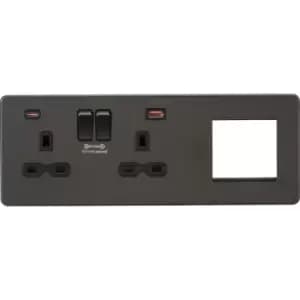 Screwless 13A 2G DP Socket with USB Fastcharge + 2G Modular Combination Plate - Smoked Bronze 230V IP20