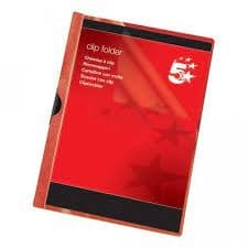 5 Star A4 Clip Folder 6mm Spine for 60 Sheets Red Pack of 25