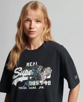 Superdry Womens Vintage Logo Narrative T-Shirt Navy / Eclipse Navy - Size: 12