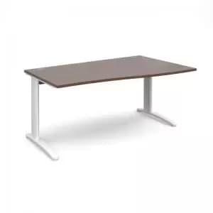 TR10 right hand wave desk 1600mm - white frame and walnut top