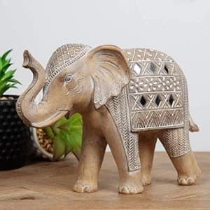 Carved Sandstone Effect Elephant Ornament with Mirror Mosaic