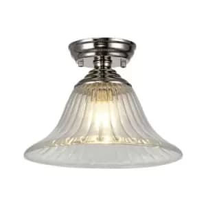 Luminosa Talisa Flush Ceiling Lamp E27 With Bell 30cm Glass Shade Polished Nickel, Clear