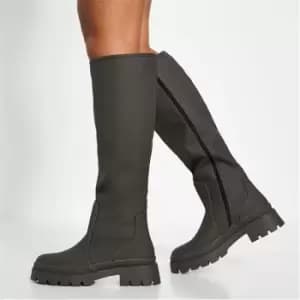 I Saw It First Rubberized Pu Chunky Wellie Style Knee High Boot - Green