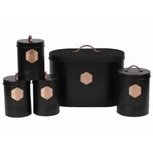 Black Retro Inspired Sleek Matt & Copper 5 Piece Kitchen Canister Set