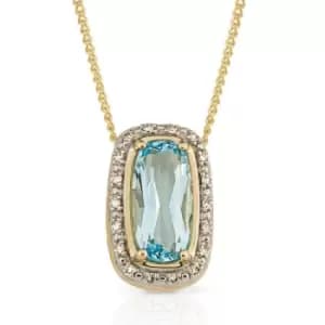 JG Fine Jewellery 9ct Gold Elongated Sky Blue Topaz & Diamond Necklace