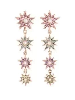 Mood Rose Gold Crystal And Pearl Pastel Celestial Linear Drop Earrings, Rose Gold, Women