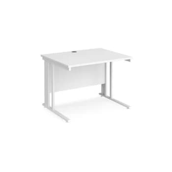 Office Desk 1000mm Rectangular Desk With Cable Managed Leg White Tops With White Frames 800mm Depth Maestro 25