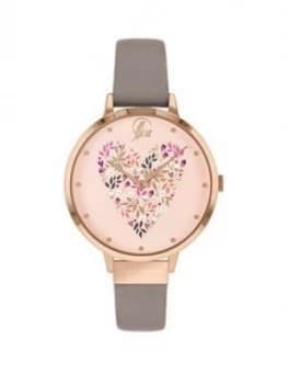 Sara Miller Blush Heart Dial Grey Leather Strap Ladies Watch