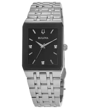 Bulova Quadra Black Dial Stainless Steel Mens Watch 96D145 96D145