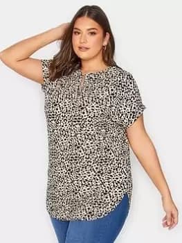 Yours V Neck T-Shirt Animal - Beige, Beige, Size 20, Women