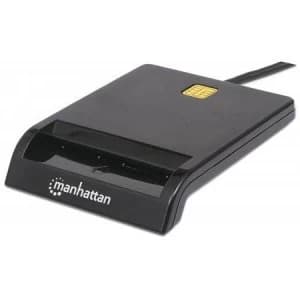 Manhattan USB-A Contact Smart Card Reader 12 Mbps Friction type compatible External Windows or Mac Cable 105cm Black Blister