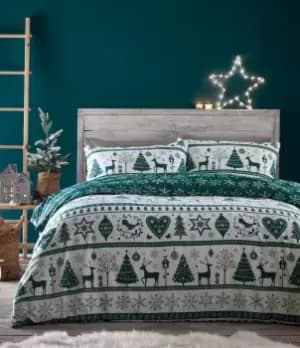 Noel Christmas Duvet Set - Teal - Double - TJ Hughes