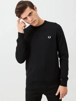 Fred Perry Classic Merino Crew Neck Jumper - Black, Size 2XL, Men