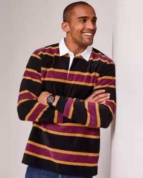 Cotton Traders Mens Fleece Stripe Rugby in Red