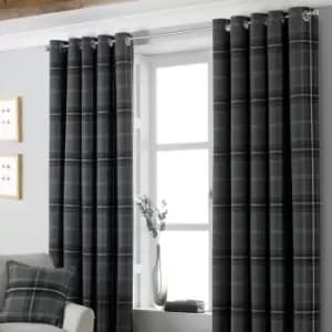 Aviemore Tartan Faux Wool Eyelet Curtains Grey / 117 x 137cm