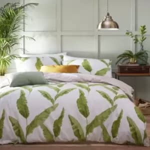Furn. Plantain Single Duvet Cover Set Cotton Polyester Natural / Green