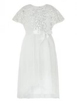 Monsoon Girls Truth Cape Sleeve Pleated Dress - Ivory, Size 10 Years, Women