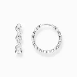 Sterling Silver White Stone Hoop Earrings CR714-051-14