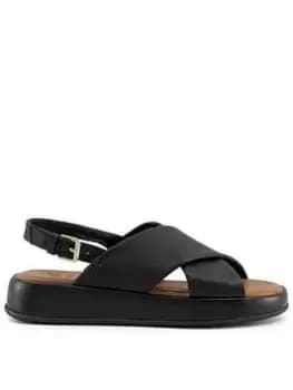 Dune London Latest Leather Cross Strap Soft Volume Flatform, Black, Size 36, Women