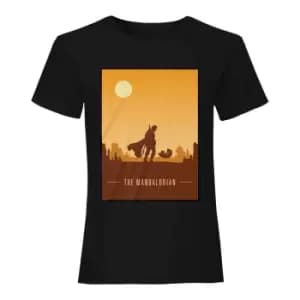 Star Wars: The Mandalorian Womens/Ladies Retro Style Poster Boyfriend T-Shirt (L) (Black)