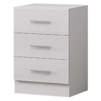 White High Gloss 3 Drawer Tall Bedside Cabinet.Matt White Frame. - White