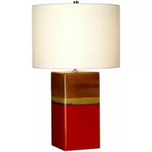 Loops - Table Lamp Ceramic Cream Linen Empire Shade Red & Yellow Glaze LED E27 60W