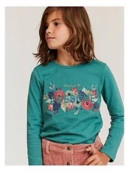 Fatface Girls Long Sleeve Awesome T-Shirt - Dark Mint