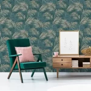 Grandeco - A46105 Lounge Palm - Teal & Gold