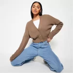 I Saw It First Button Cropped Cable Knit Cardigan - Brown