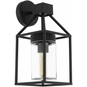 IP44 Outdoor Wall Light Black & Square Glass shade 1x 60W E27 Bulb Porch Lamp