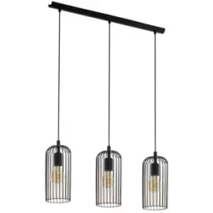 Netlighting Roccamena 3 Lamp Straight Bar Pendant Ceiling Light Black, Copper