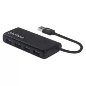 Manhattan USB-A 4-Port Hub 4x USB-A Ports 5 Gbps (USB 3.2 Gen1 aka USB 3.0) Bus Power Equivalent to Startech ST4300PBU3 & ST4300MINU3B SuperSpeed USB