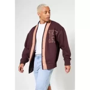 I Saw It First Burgundy Mens Heavyweight Embroidered Fleeceback Cardigan - Red