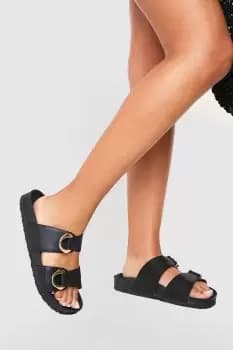 Wide Fit D Ring Detail Double Strap Footbed Slider