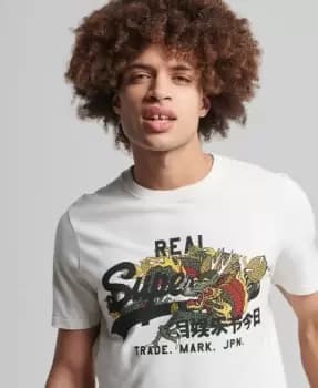 Superdry Mens Vintage Logo Narrative T-Shirt Cream / Ecru - Size: L
