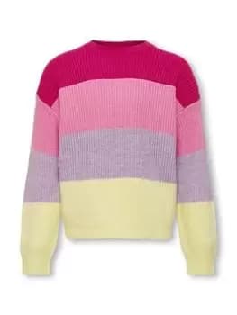 Only Kids Girls Sandy Colour Block Knitted Jumper - Fuchsia Purple, Pink, Size Age: 13-14 Years, Women
