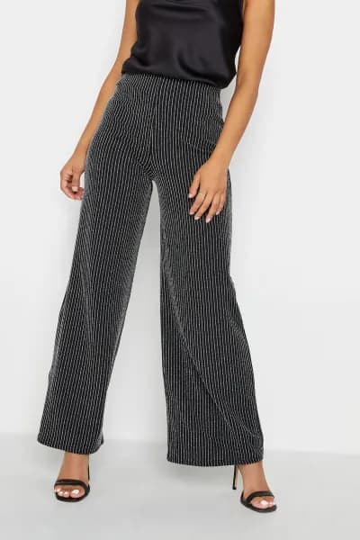 Petite Glitter Pinstripe Wide Leg Trousers