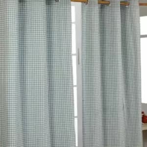 Homecapes Blue Cotton Gingham Eyelet Curtains 117 x 137cm - Blue