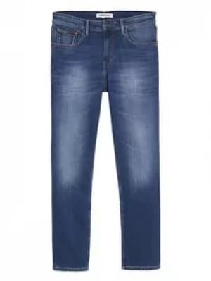 Tommy Jeans TJM Ryan Relaxed Straight Fit Mid Blue Stretch Jeans, Mid Blue, Size 34, Inside Leg Regular, Men