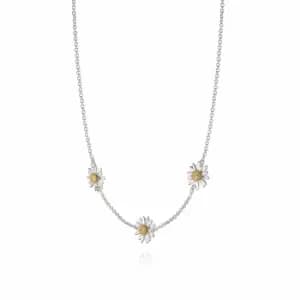 Daisy London Jewellery 925 Sterling Silver and 18ct Gold Plate Three English Daisy Chain Necklace