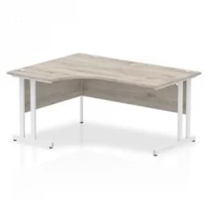 Impulse 1600mm Left Crescent Desk Grey Oak Top White Cantilever Leg I0