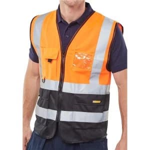 BSeen High Vis Two Tone Executive Waistcoat 2LX OrangeBlack Ref