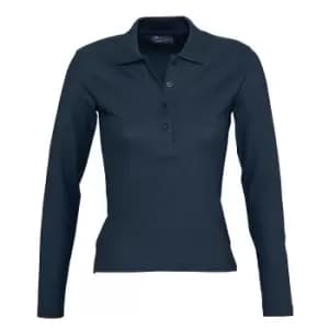 SOLS Womens/Ladies Podium Long Sleeve Pique Cotton Polo Shirt (M) (Denim)