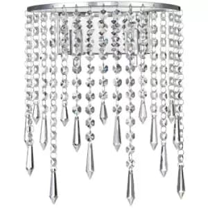 Spring Contemporary Wall Lamp Chrome, Hanging Crystal