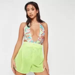 Missguided Sheer Floaty Beach Cover Up Shorts - Green