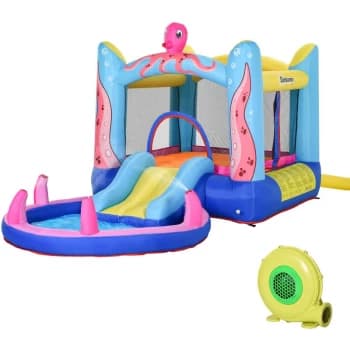 Outsunny - Kids Bounce Castle House Inflatable Trampoline Slide Water Pool 3 in 1 with Inflator for Kids Age 3-8 Octopus Design 3.6 x 1.75 x 1.8m